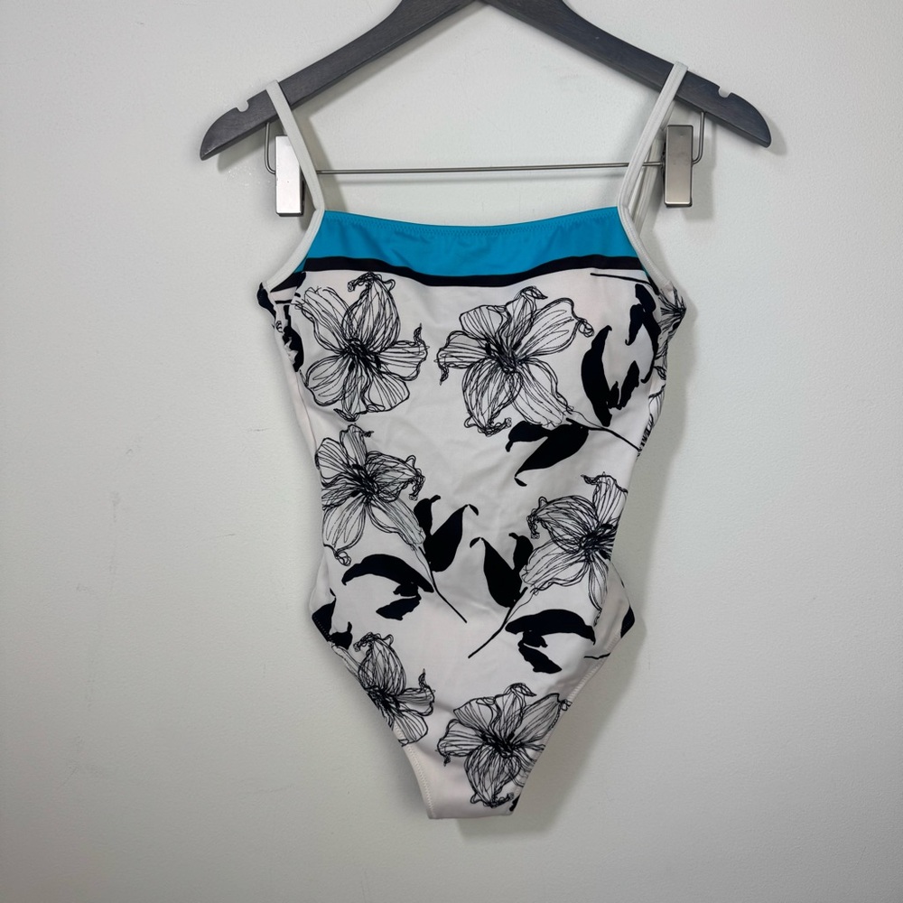 Gottex Black, White & Blue Floral Swimsuit Size 10 NEW Slimming